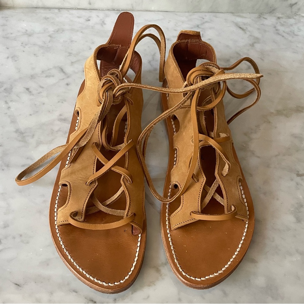 K Jacques Tan Nappa Leather Flat Sandals in size 38 FR